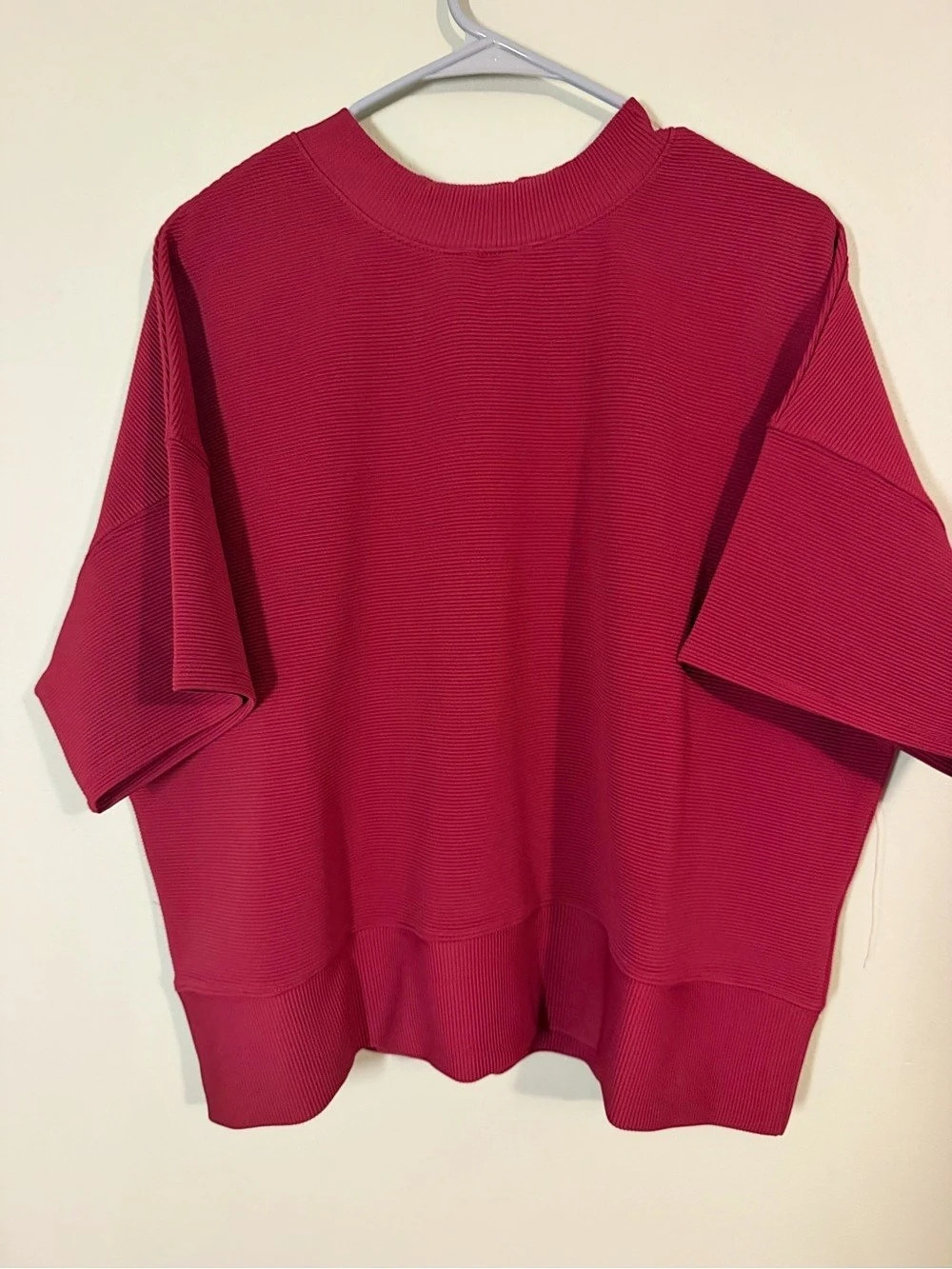 ZENANA Ribbed Round Neck Tee & Pants Set Cabernet Large